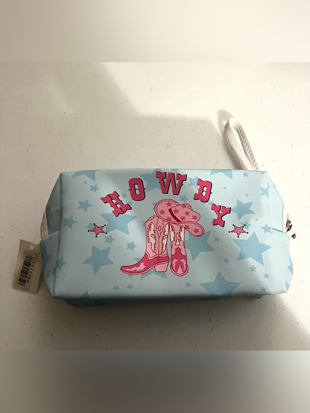Howdy Cowgirl Cosmetic Bag - Light Blue with Pink Design